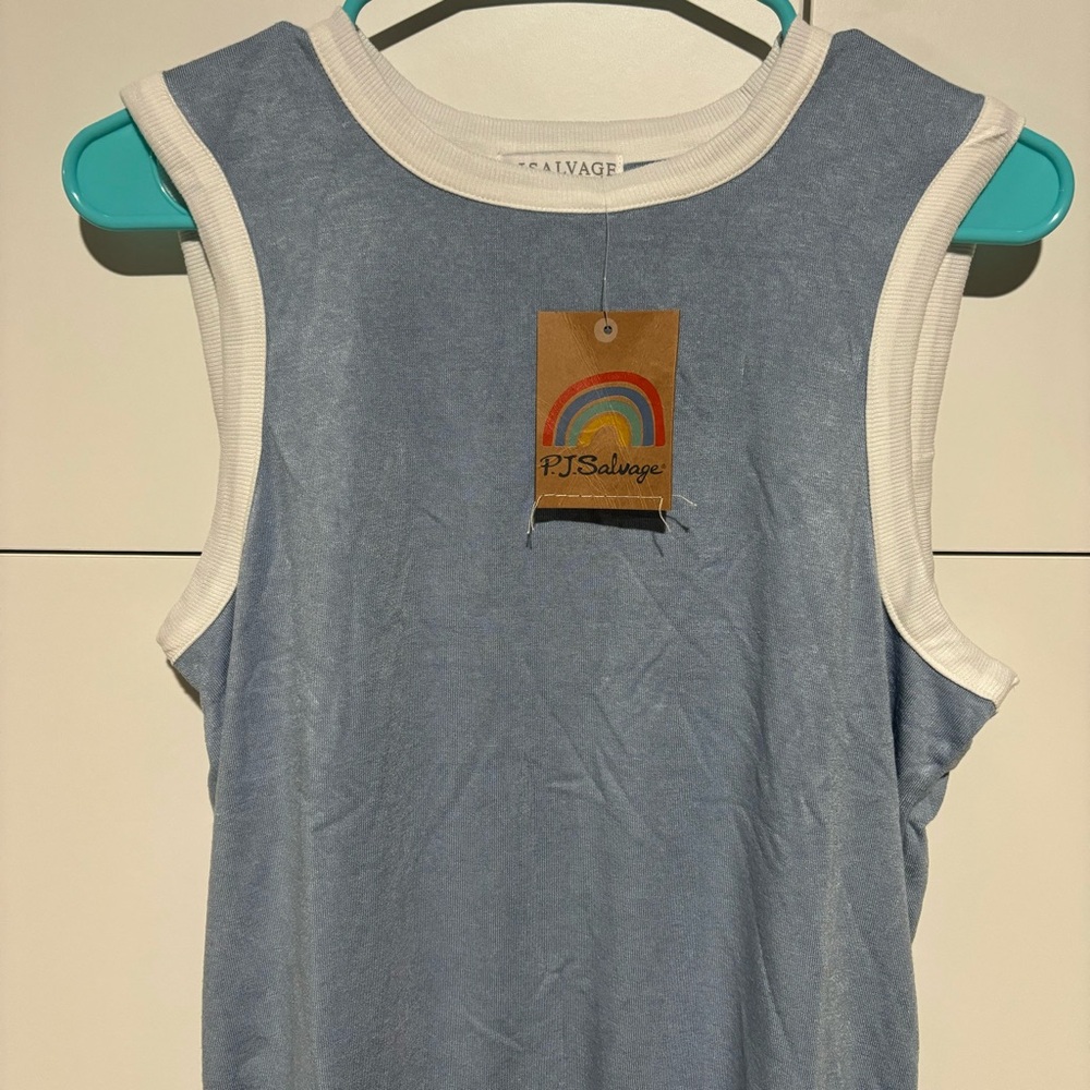 NWT P.J. Salvage Womens Tank Top Small Pajama Light Denim Blue Red RXRDTK New S - Picture 2 of 10